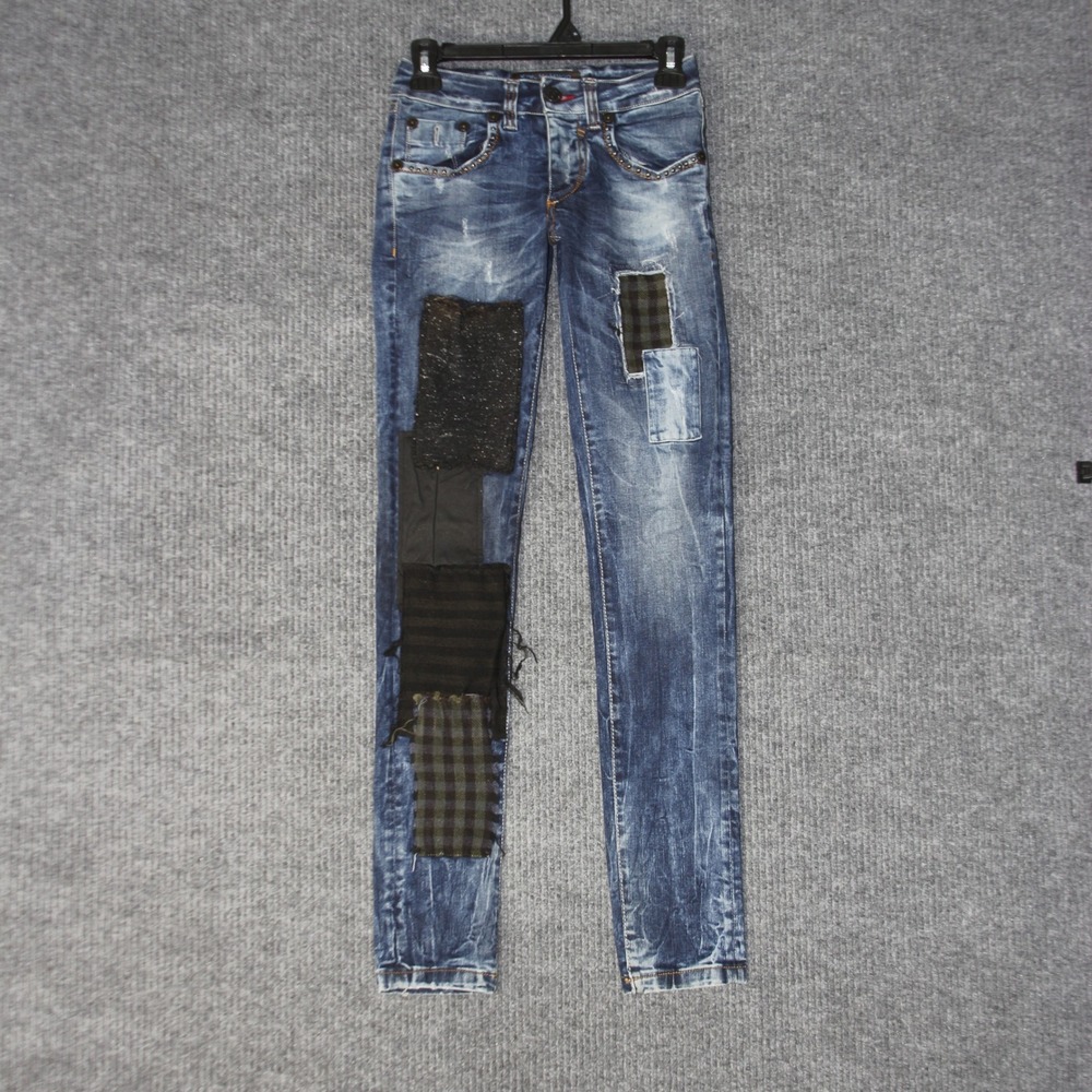Karl Mommoo Homme Patchwork Jeans Womens 29 Blue Studded Distressed‎ PU005I13-00